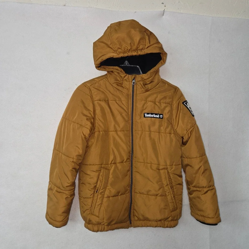 Timberland Kids Puffer Jacket Coat Hooded Full Zip Brown Size S/8 Childs Unisex